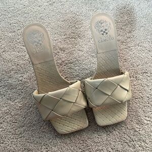 Braided leather heel sandals